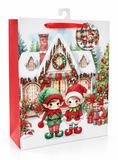 Large Christmas Elf Scene Gift Bag with Glitter Detail