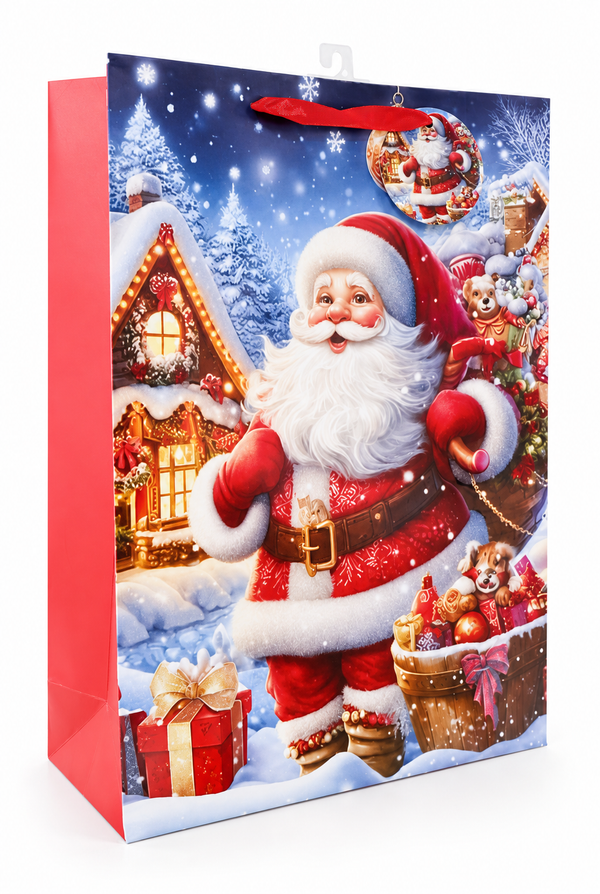 Extra Large Santa Christmas Gift Bag with Glitter Detail