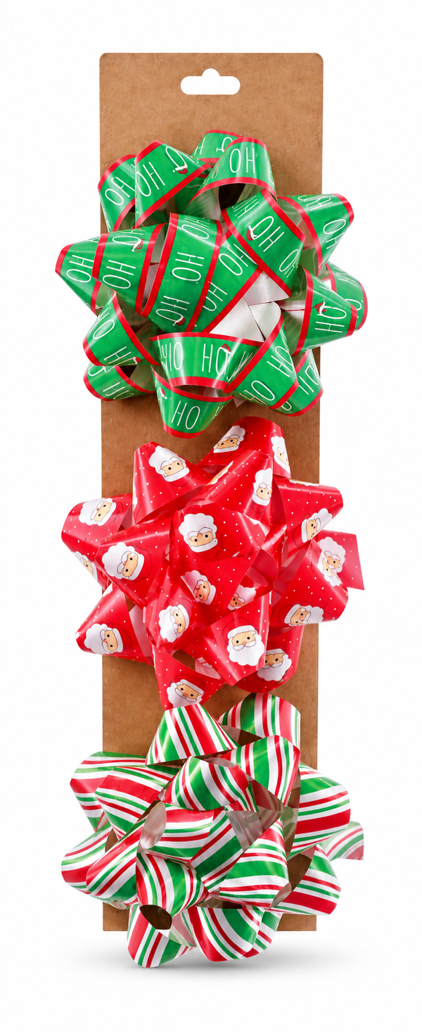 Printed Christmas Gift Bows - 3 Pack