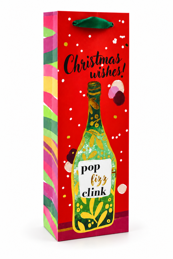 Christmas Bottle Gift Bag with Foil and Seal Sticker
