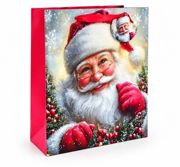 Large Snowy Santa Christmas Gift Bag