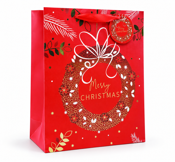 Large Christmas Wreath Gift Bag with Foil Detail