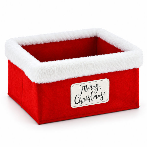 Red Christmas Storage Basket with Plush Trim
