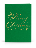 Luxury Foiled Message Christmas Cards – 8 Pack – Green Merry Christmas