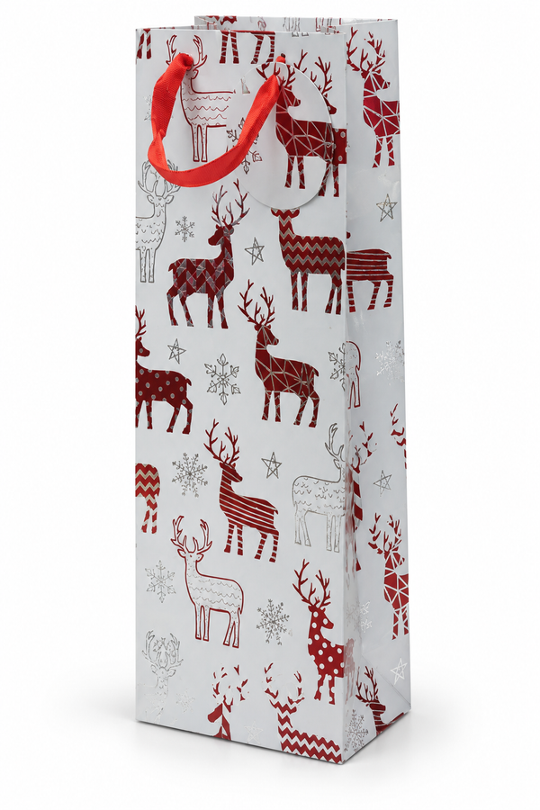 Red and Silver Christmas Bottle Gift Bag