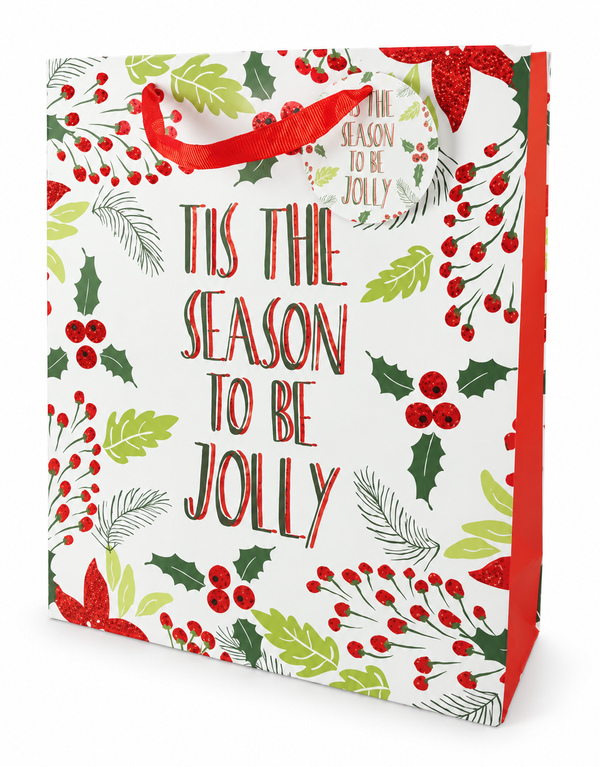 Large Christmas Foliage Gift Bag with Glitter Detail
