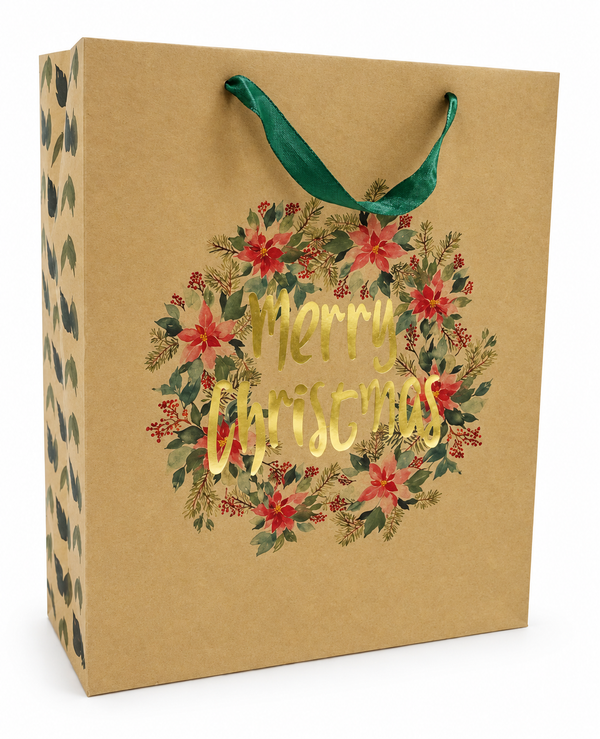 Christmas Gift Bag (Large) - Kraft Foil Wreath