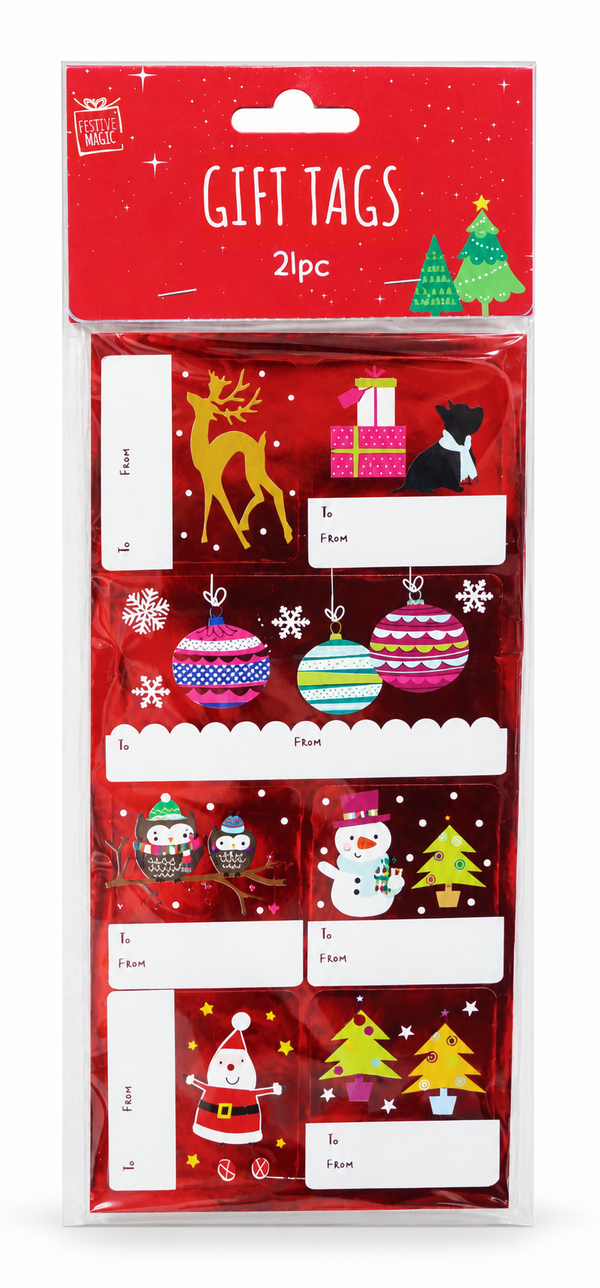 Christmas Foil Gift Tag Stickers – 21 Pack