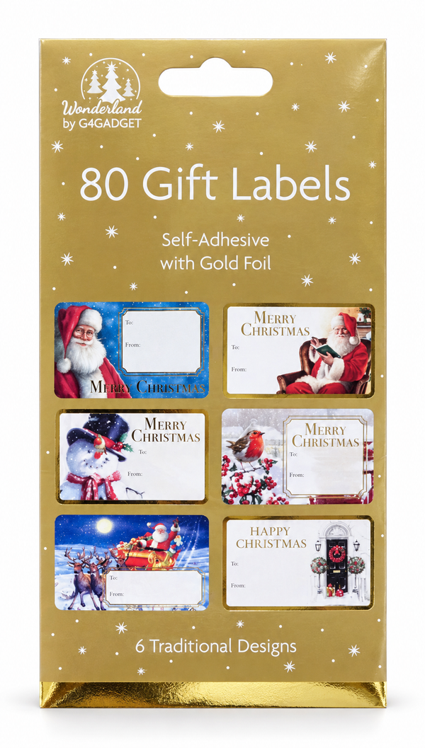 Christmas Foil Self-Adhesive Gift Labels – 80 Pack