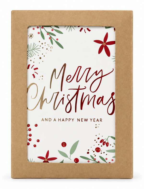 Whimsical Foiled Christmas Cards – 10 Pack – Botanical Merry Christmas