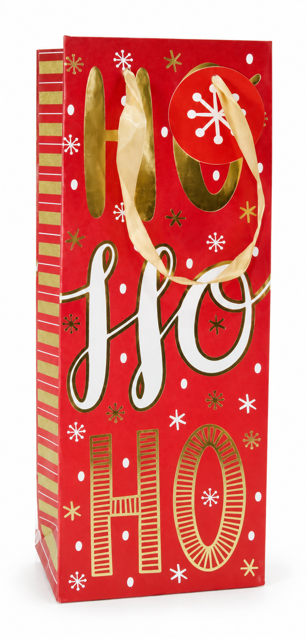Christmas Gold Foil Bottle Gift Bag