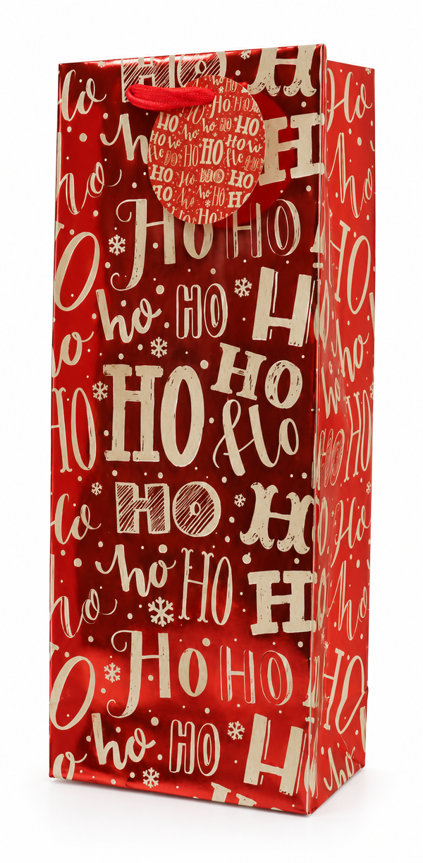 Kraft Christmas Bottle Gift Bag with Red Foil