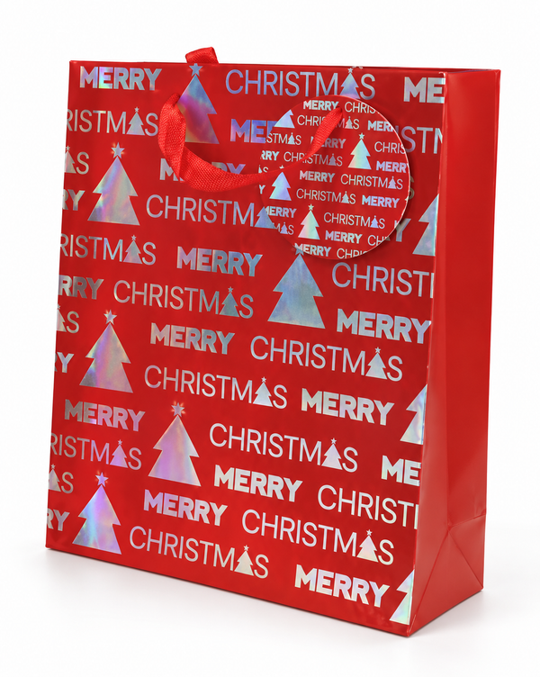 Medium Red and Silver Foil Christmas Gift Bag