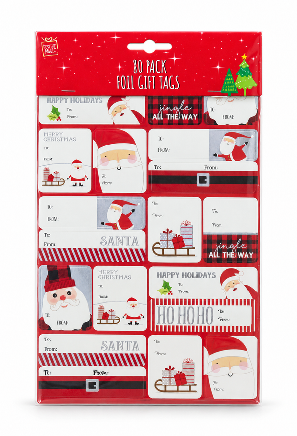 Santa Foil Gift Tag Stickers – 80 Pack