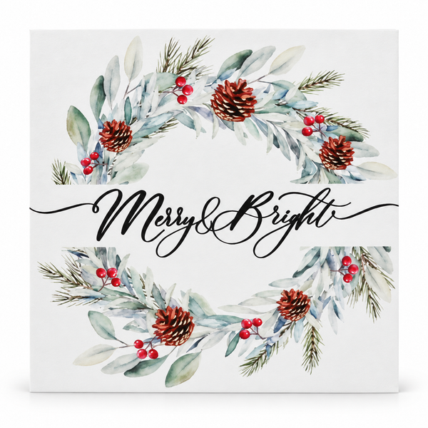 Botanical Foiled Christmas Cards – 10 Pack – Merry and Bright Wreath