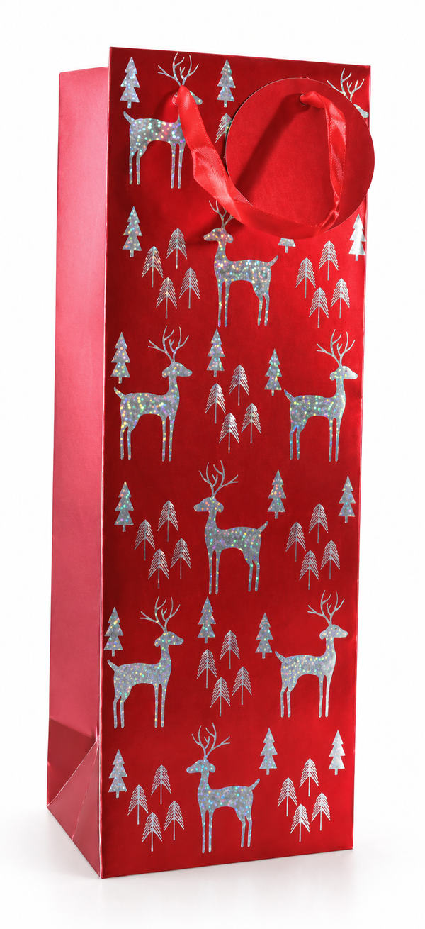 Metallic Reindeer Christmas Bottle Gift Bag