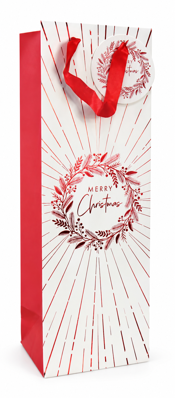 White and Foil Christmas Bottle Gift Bag