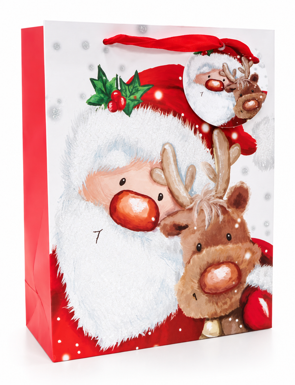 Medium Cute Santa Glitter Gift Bag