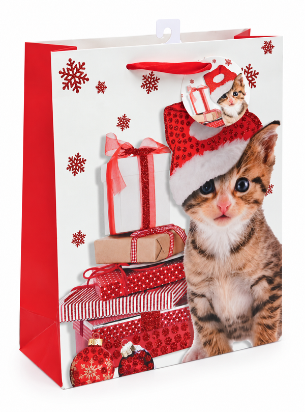 Large Christmas Pets Glitter Gift Bag