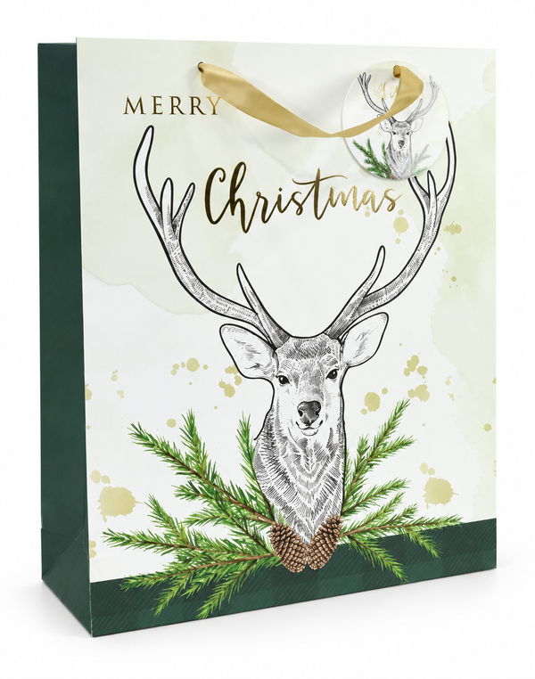 Large Foliage Foil Christmas Gift Bag
