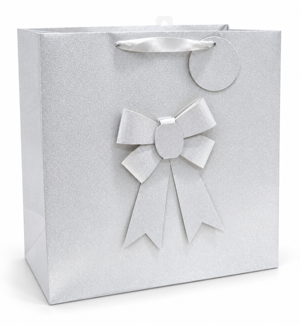 Wide Glitter Bow Gift Bag