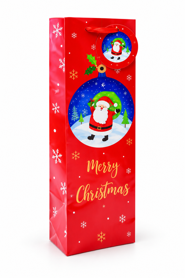 Printed Christmas Bottle Gift Bag