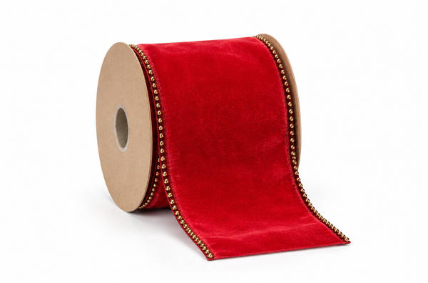 Red Velvet Beaded-Edge Ribbon - 63 mm x 2.7 m
