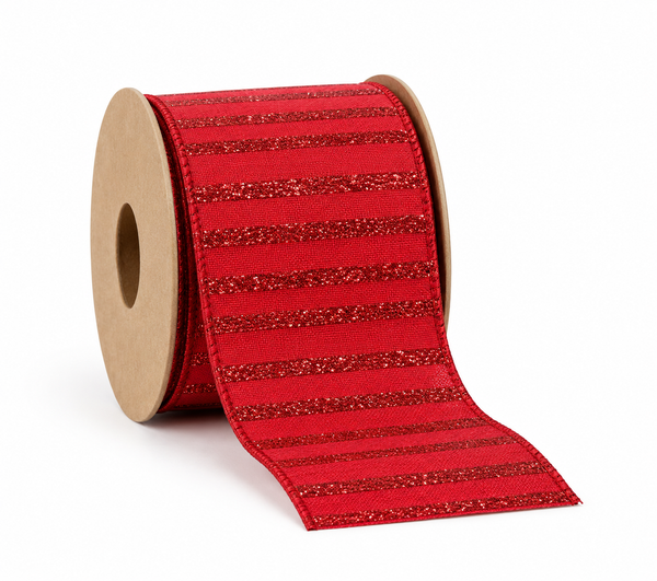 Glitter Stripe Christmas Ribbon - 63 mm x 10 m