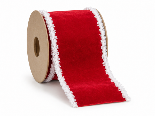 Red Velveteen Snowy-Edge Ribbon - 63 mm x 2.7 m