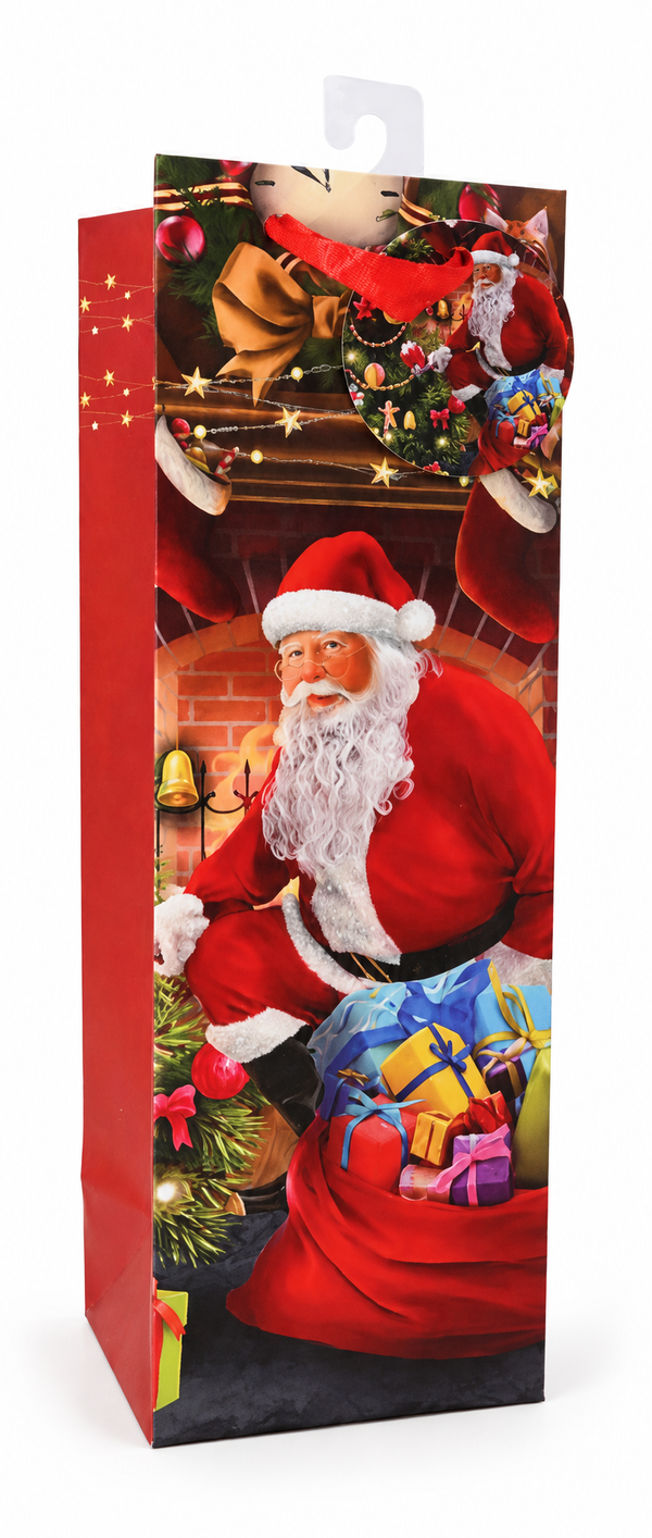 Traditional Santa Glitter Bottle Gift Bag