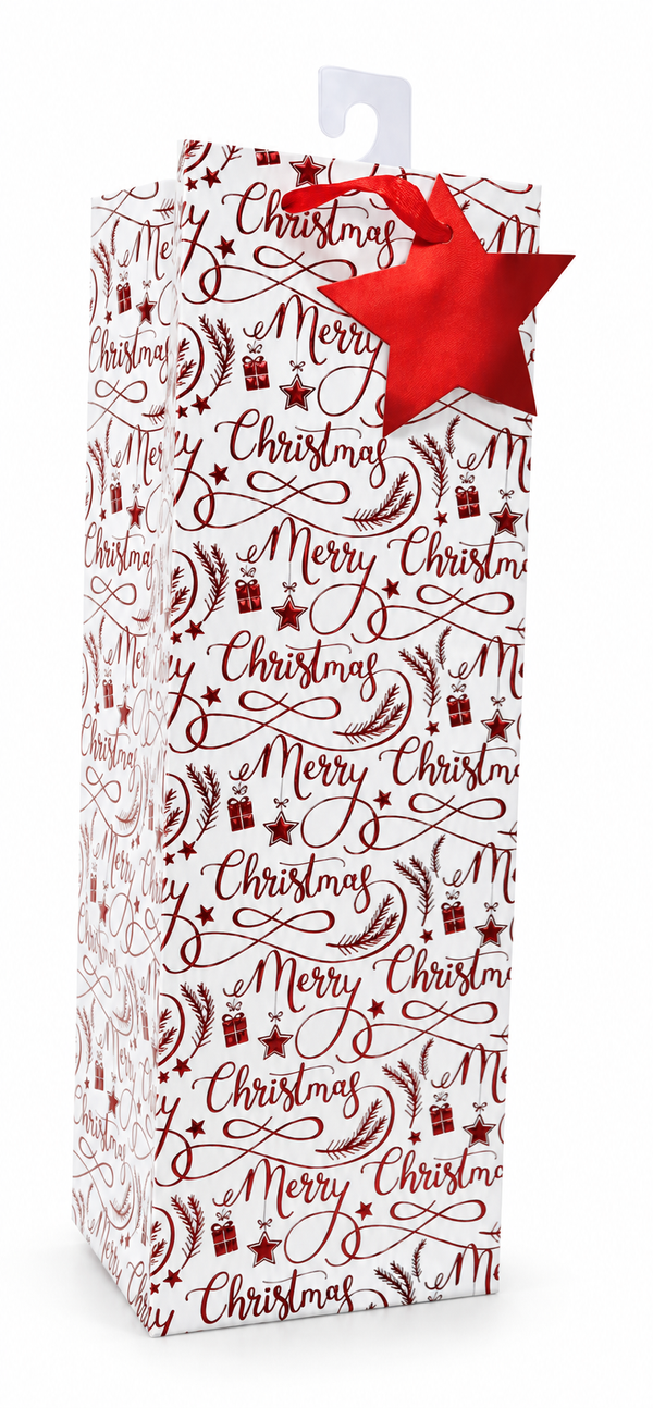 White Foil Merry Christmas Bottle Gift Bag