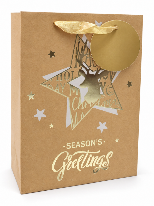 Medium Kraft Gold Foil Christmas Gift Bag