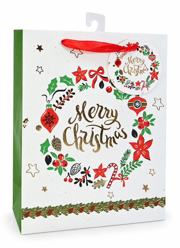 Classic Red and Green Foil Christmas Gift Bag