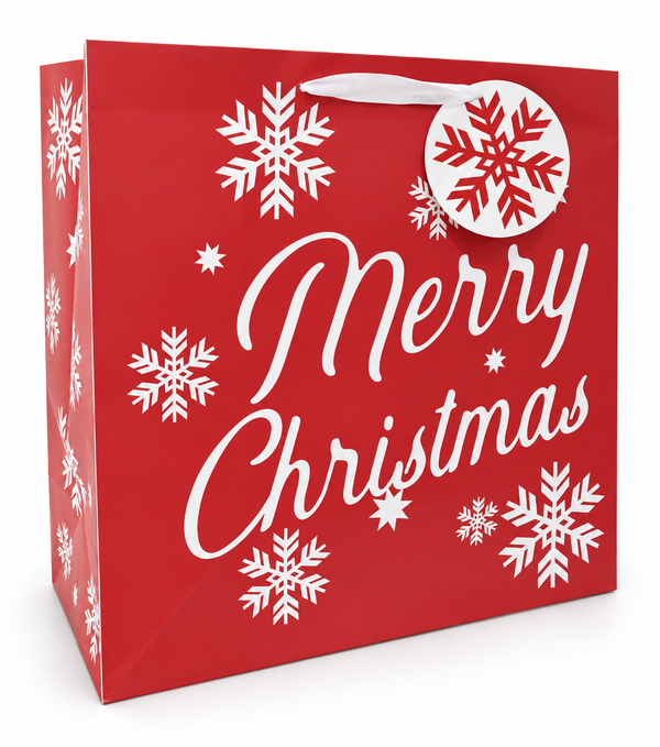 Wide Square Merry Christmas Foil Gift Bag