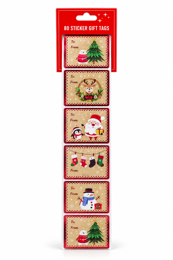 Christmas Gift Tag Sticker Roll – 80 Pieces