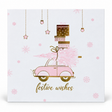 Luxury Pink and Gold Foiled Christmas Cards – 10 Pack – Festive Wishes Car