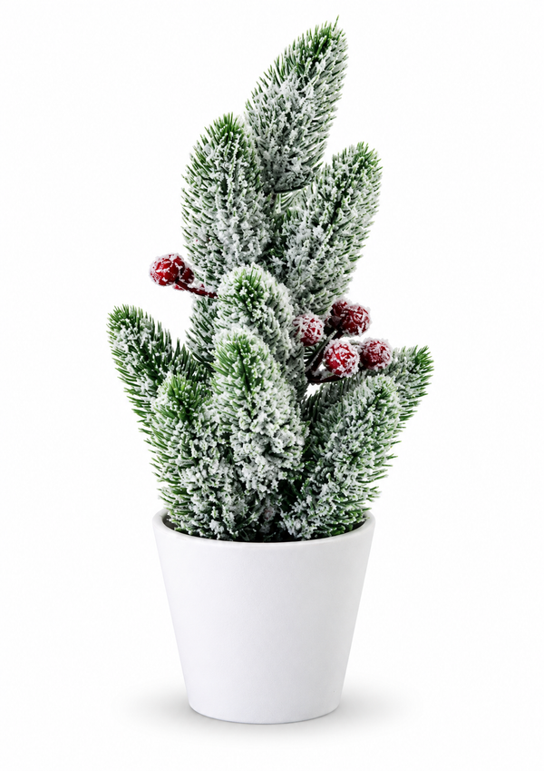 Pine and Berry Christmas Tree in White Pot 26 cm