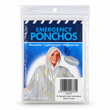 Transparent reusable emergency rain poncho in a resealable pouch with blue label, code CAP0781.