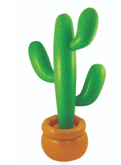 Green cactus with printed spines and an orange pot design – 170cm