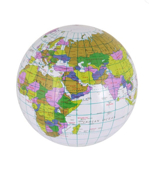 Round globe with a colourful printed world map – 40cm