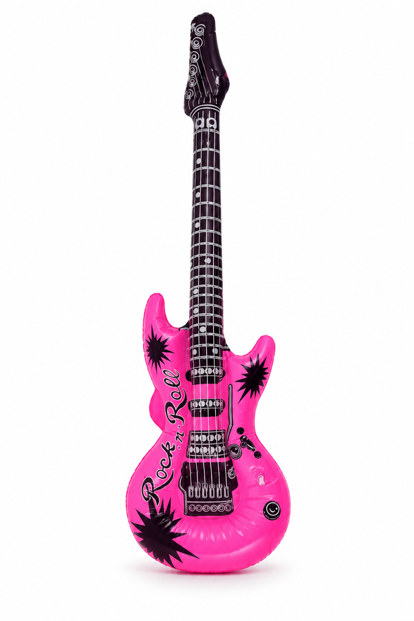 Pink neon inflatable guitar – 106cm on a white background