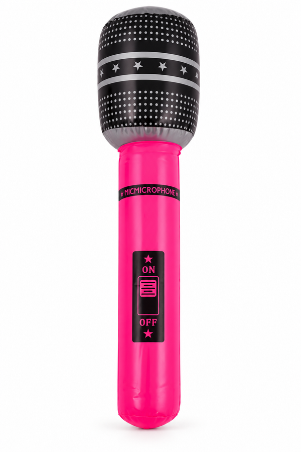 Pink neon inflatable microphone – 40cm on a white background