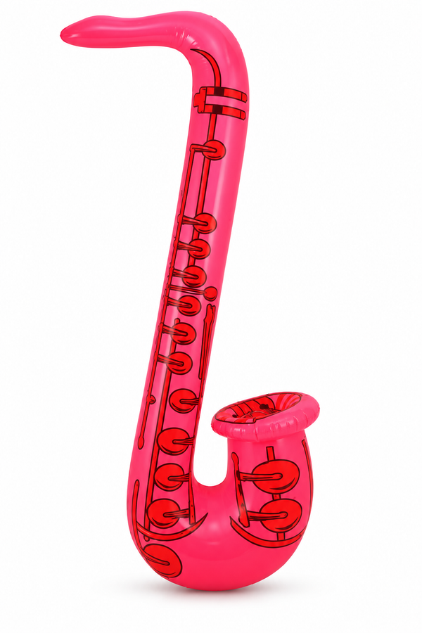 Pink neon inflatable saxophone – 75cm on a white background