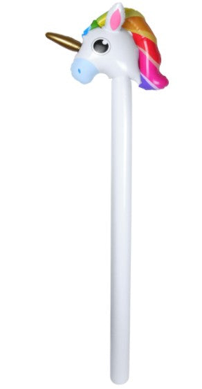White unicorn stick with rainbow mane and gold-coloured horn – 110cm