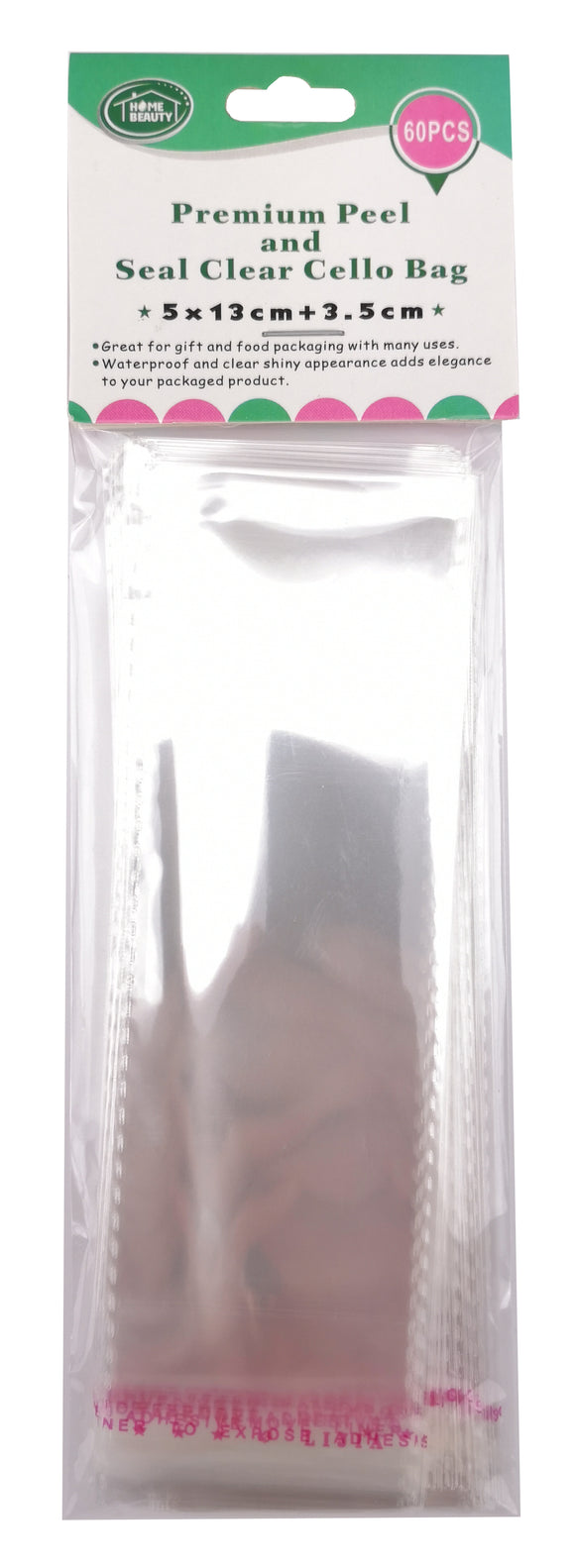 自封玻璃纸袋 (5x13cm) 60PK - 透明