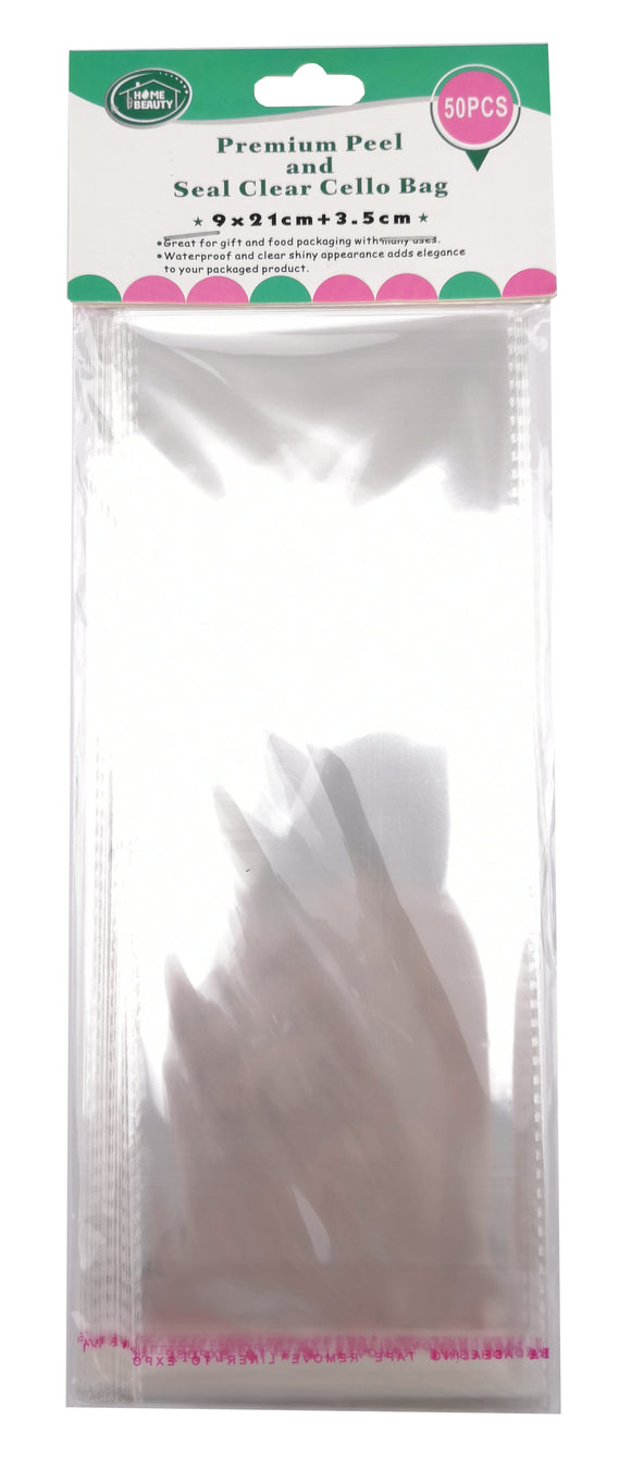 自封玻璃纸袋（9x21cm）50PK - 透明