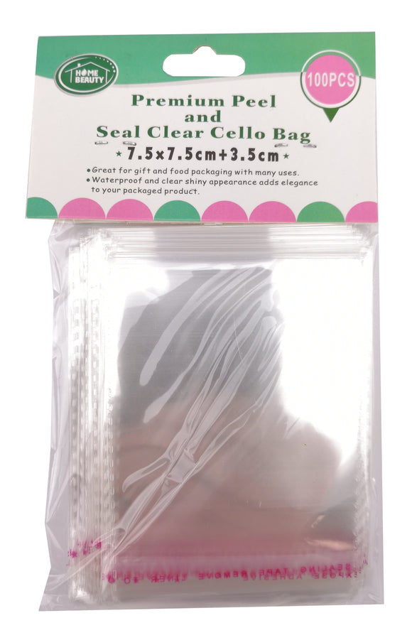 Self Seal Cellophane Bags (7.5x7.5cm) 100PK - Clear