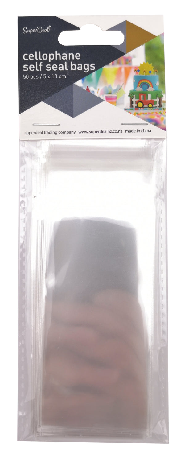 Self Seal Cellophane Bags (5x10cm) 50PK - Clear