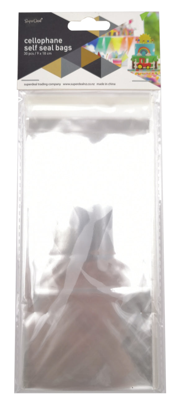自封玻璃纸袋 (9x18cm) 30PK - 透明