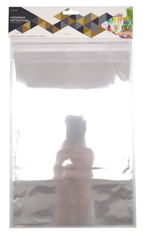 Self Seal Cellophane Bags (A4) 12PK - Clear